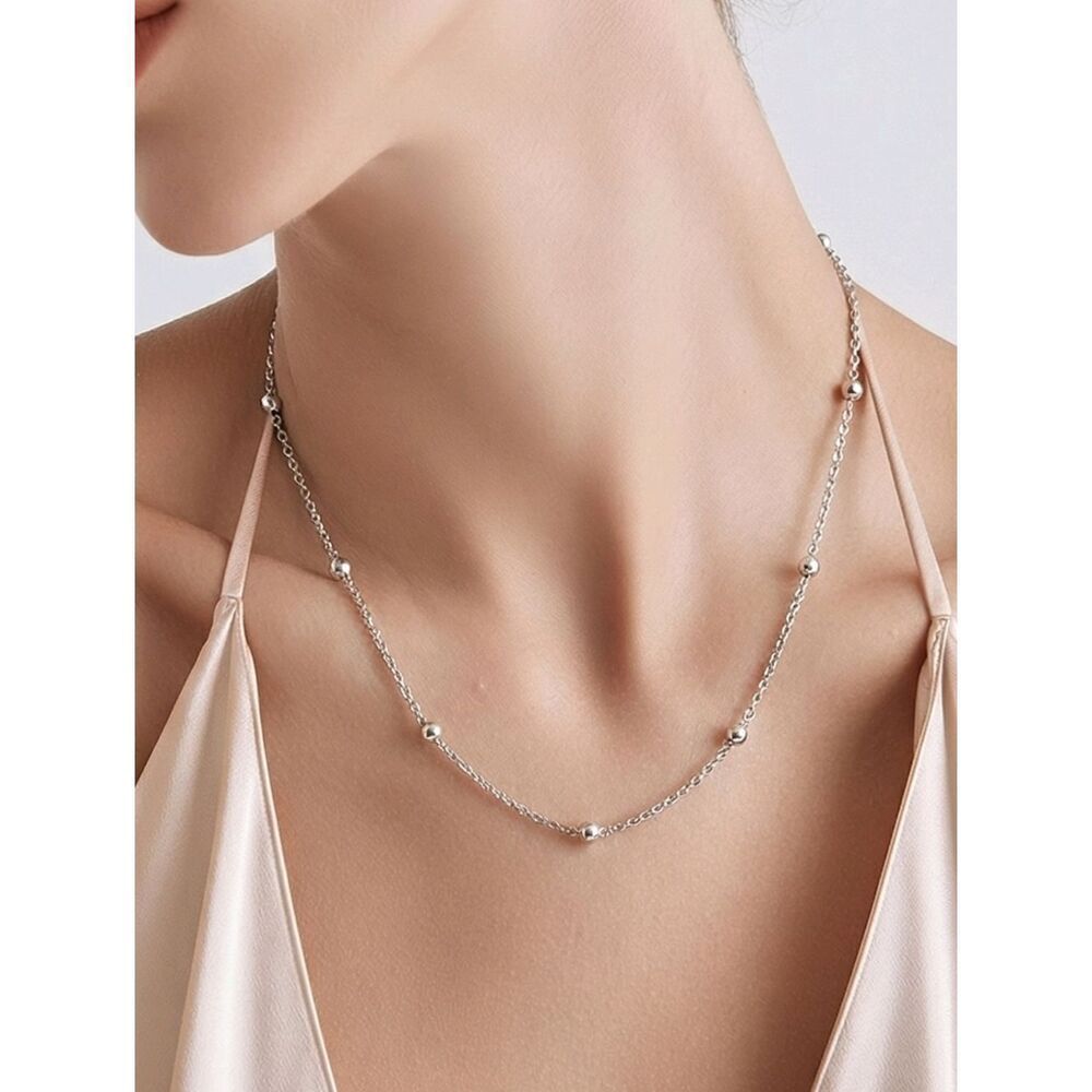 Silver Beaded Illusion Necklace 4mm Stainless Steel Floating Layering